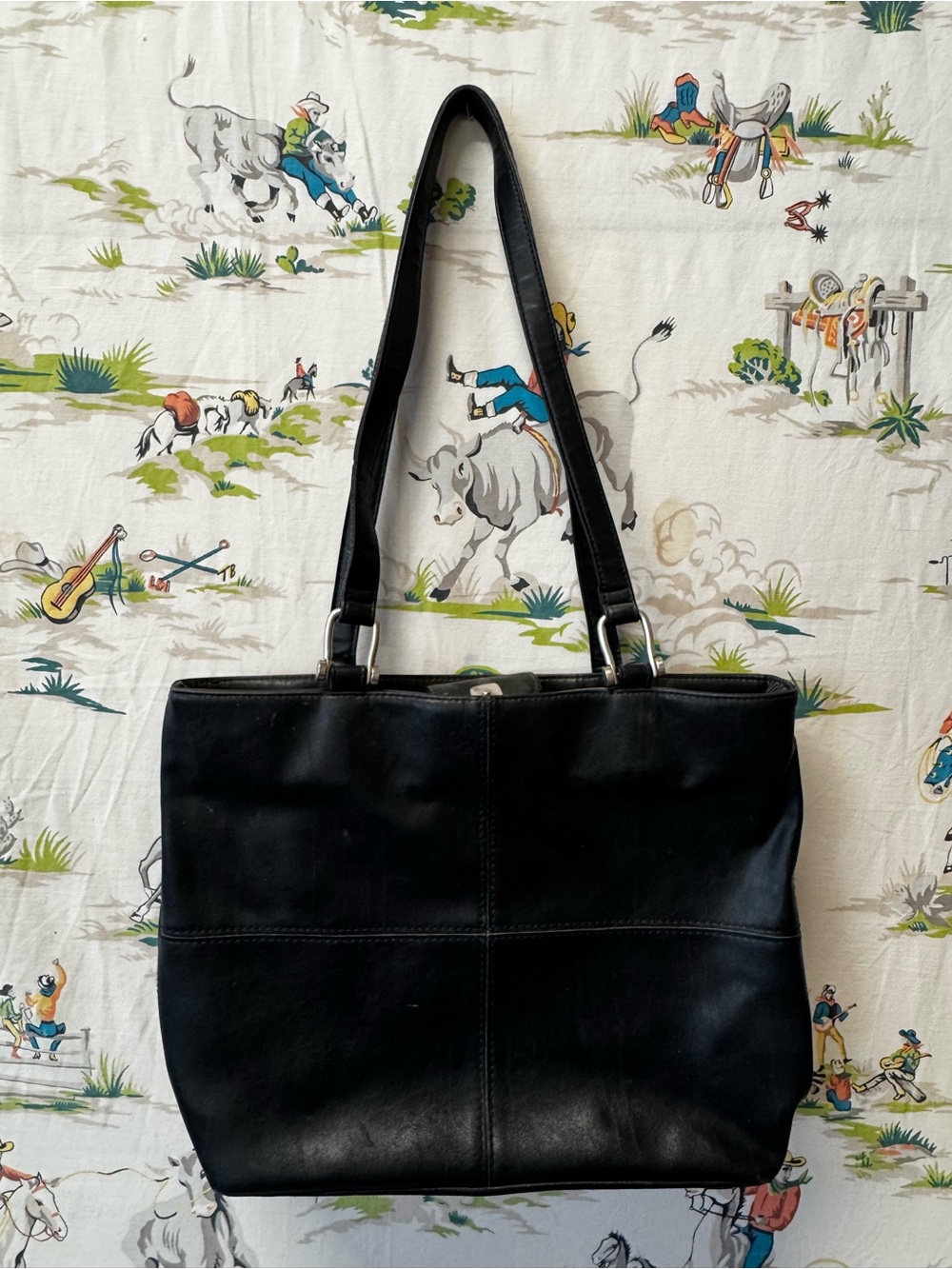 Liz Claiborne Classic Black Leather Tote Bag - Women's Shoulder Bag